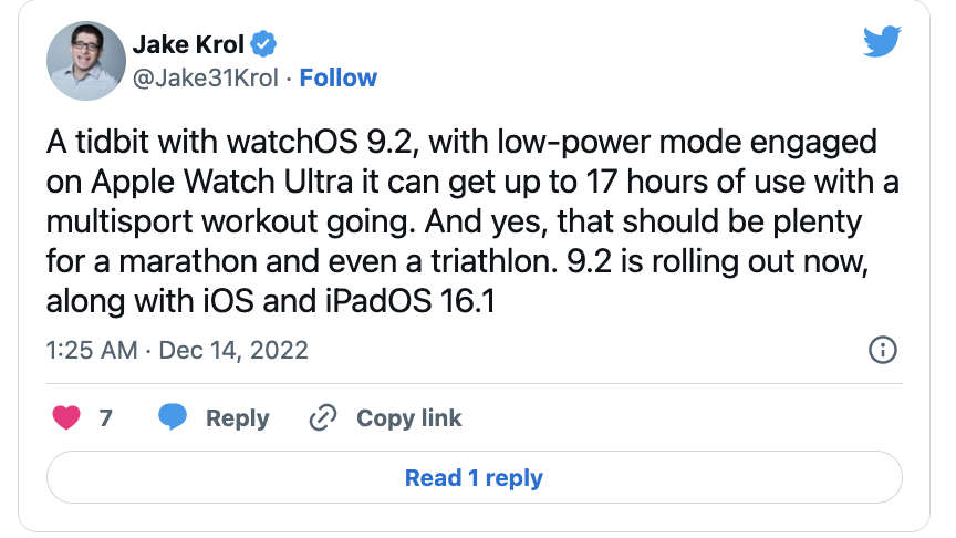 Pin của Apple Watch Ultra được cải thiện sau watchOS 9.2