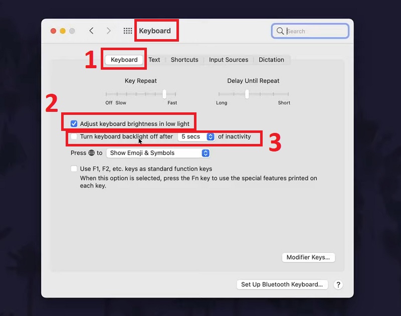 Tùy chỉnh cài đặt đèn nền của bàn phím máy mac 