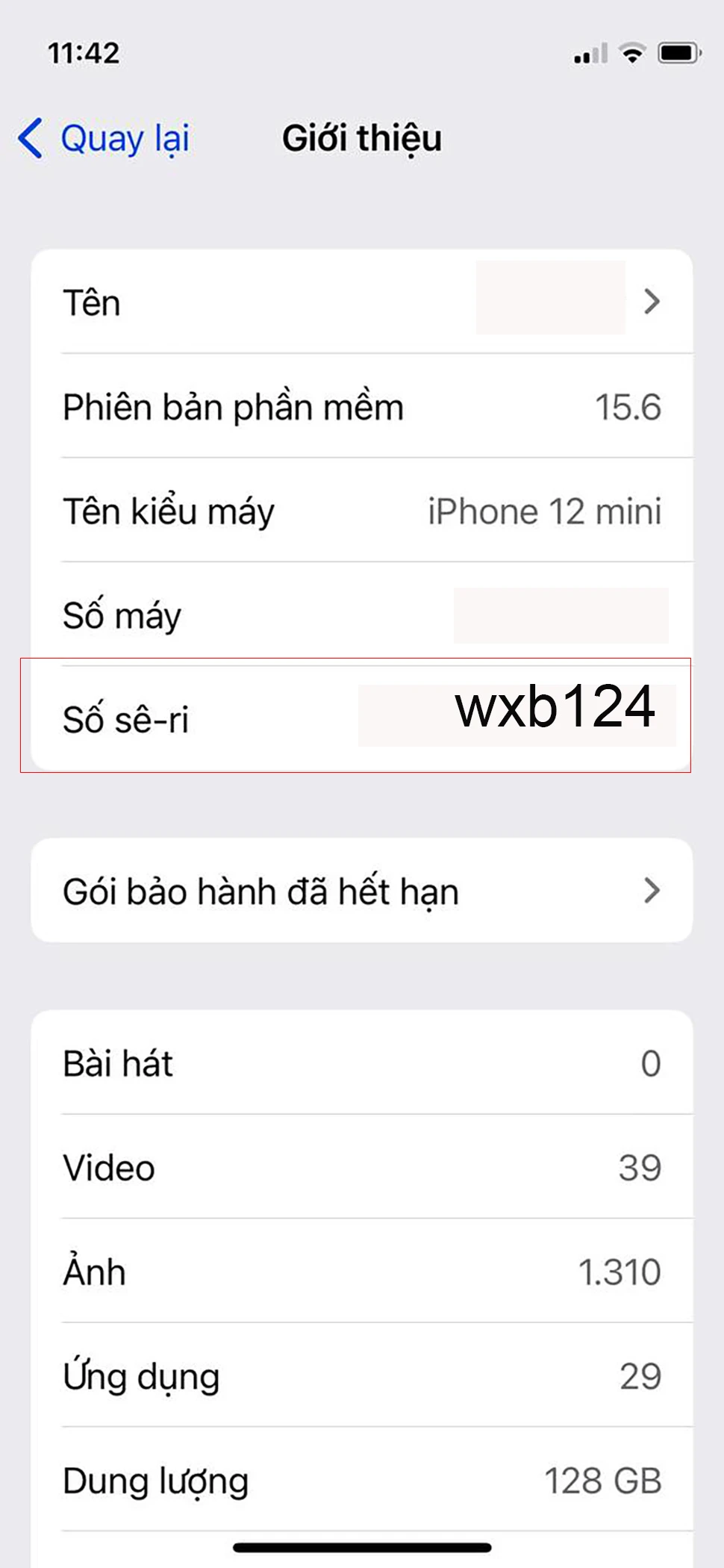Bước 2: Tại phần Giới thiệu, bạn sao chép Số sê-ri iPhone của mình.