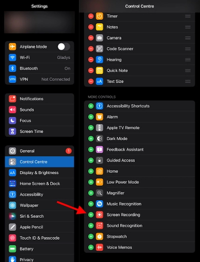 Thêm lối tắt ghi màn hình vào Trung tâm điều khiển