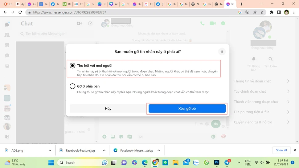 Làm thế nào để gỡ bỏ hoặc thu hồi tin nhắn trên Messenger?
