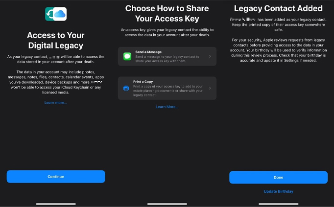 Khi bạn đã chọn một số liên lạc, bạn có thể gửi cho họ khóa truy cập qua iMessage hoặc bạn có thể in nó ra.