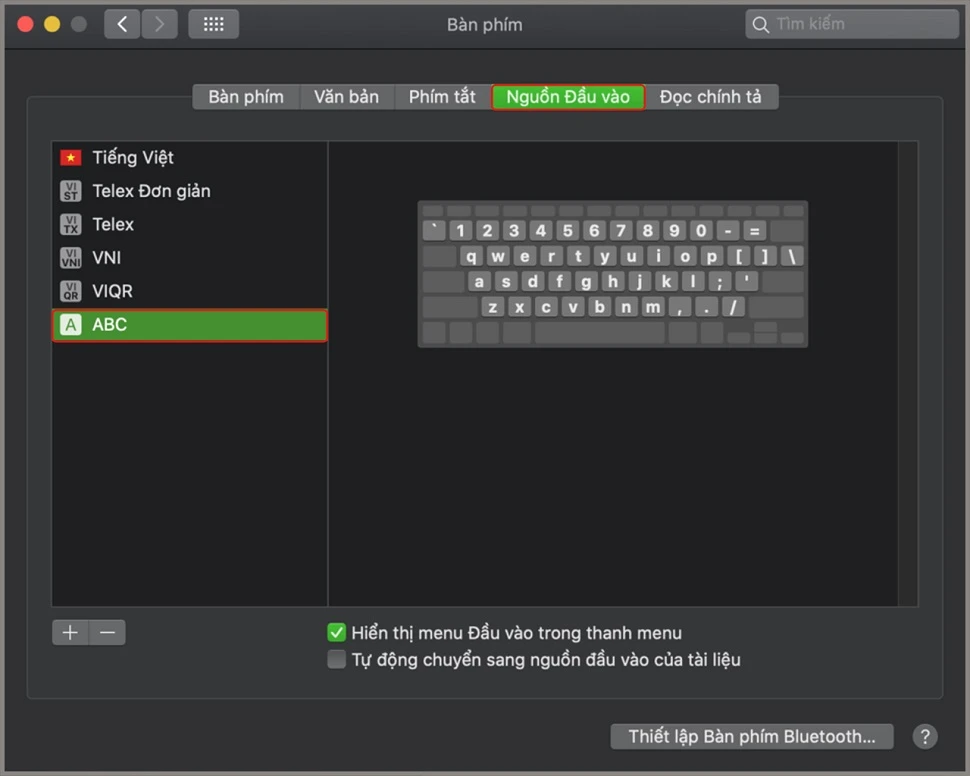 Sử dụng bộ gõ mặc định “ABC” kèm theo “Telex” 