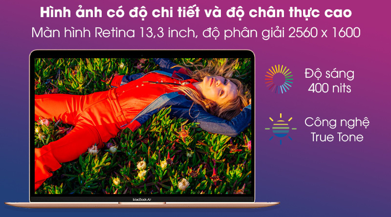 MacBook Air 2020 màn hình viền mỏng, độ phân giải cao hiển thị hình ảnh xuất sắc