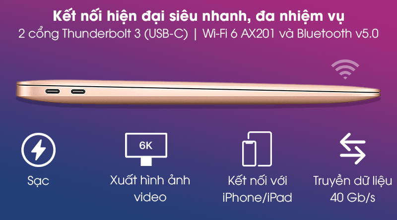 MacBook Air 2020 cổng kết nối truyền dữ liệu nhanh chóng