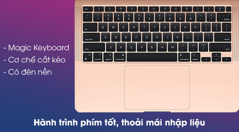 MacBook Air 2020 bàn phím gõ êm và có tích hợp vân tay ở nút nguồn