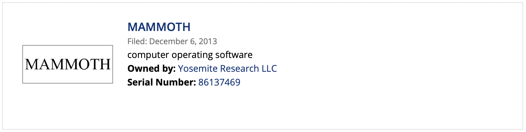 Tên gọi macOS Mammoth