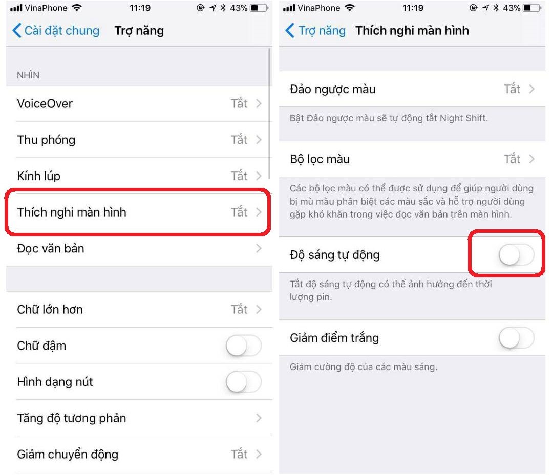 Khắc phục tình trạng iPhone tối màn hình bằng cách kiểm tra độ sáng tự động