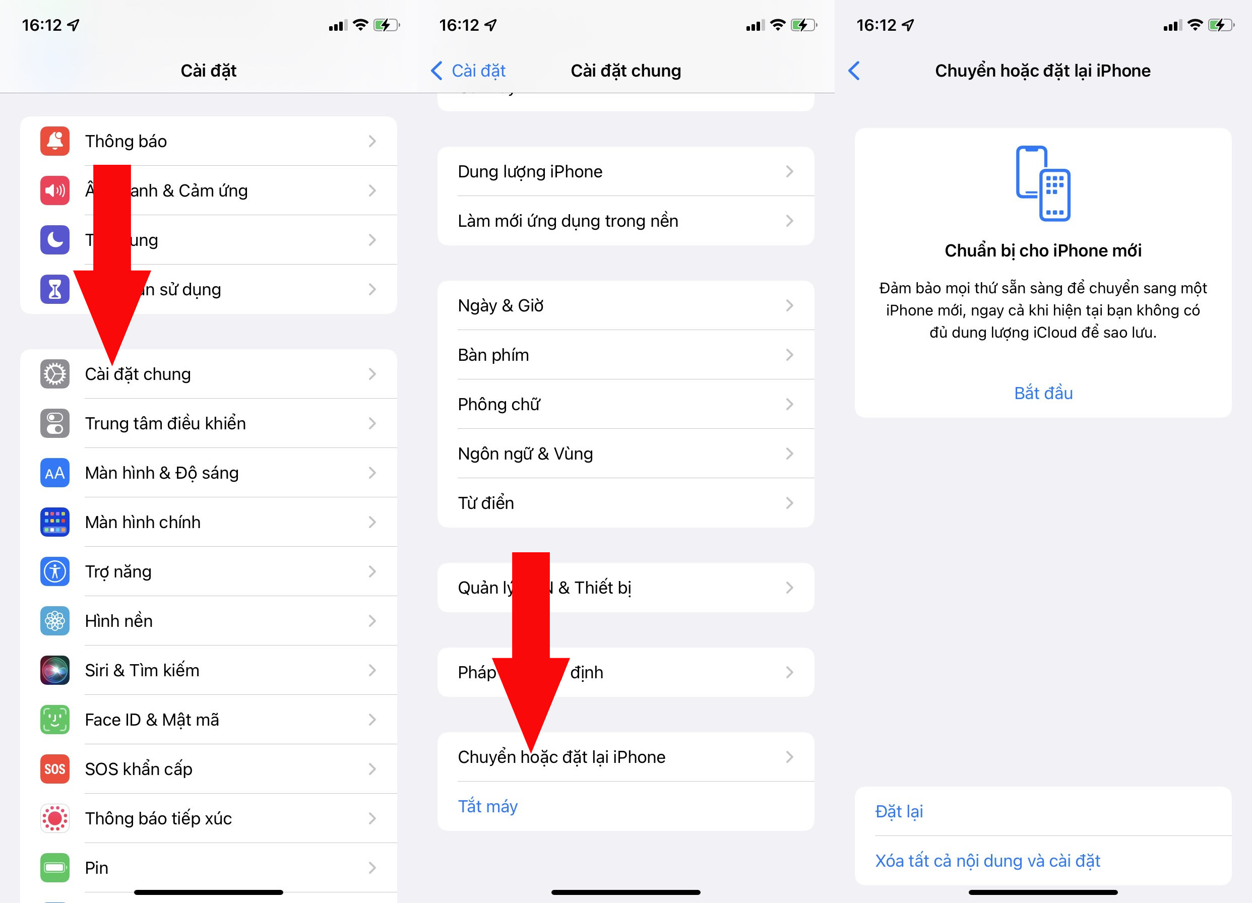 Menu đặt lại mới