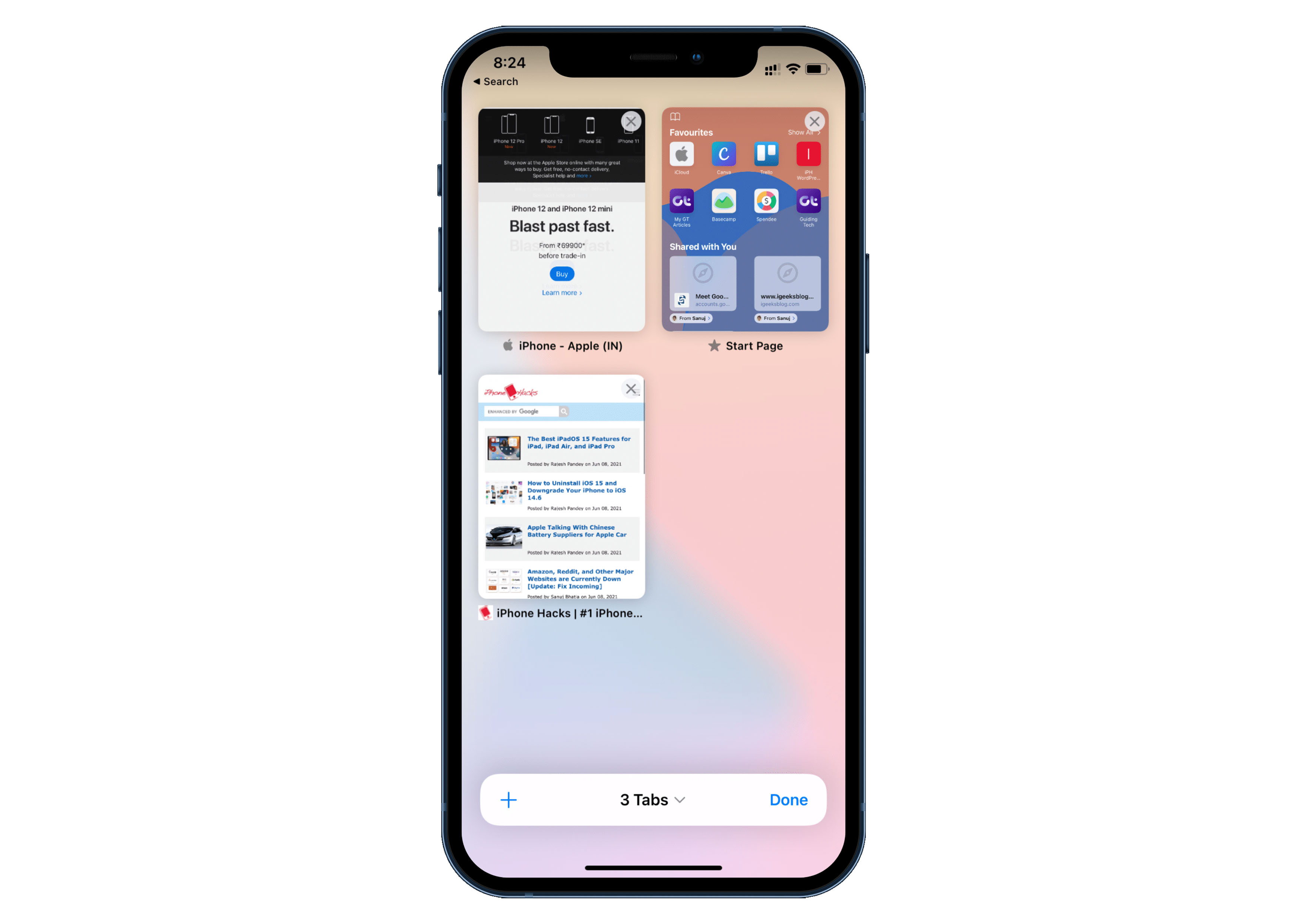 Menu tab mới trong Safari