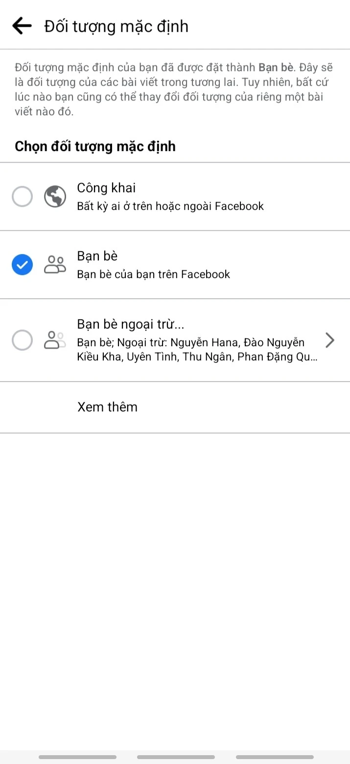 Giới hạn người xem nội dung bài viết chia sẻ