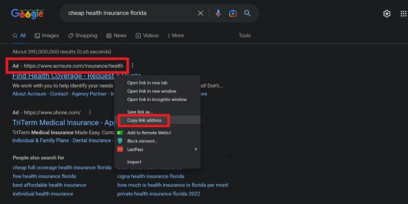 Nên kiểm tra địa chỉ URL và những thông tin khác của đường link quảng cáo 