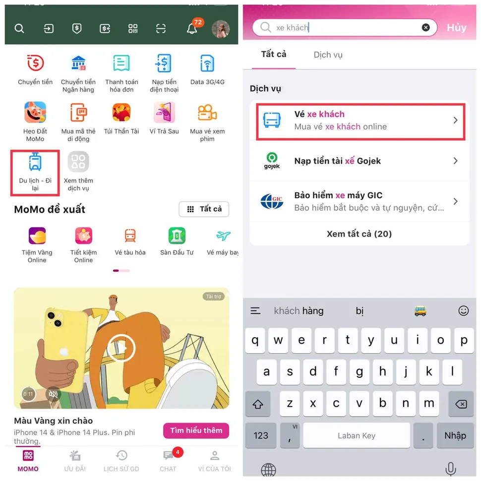 Momo - Đặt vé xe khách chỉ vài bước đơn giản