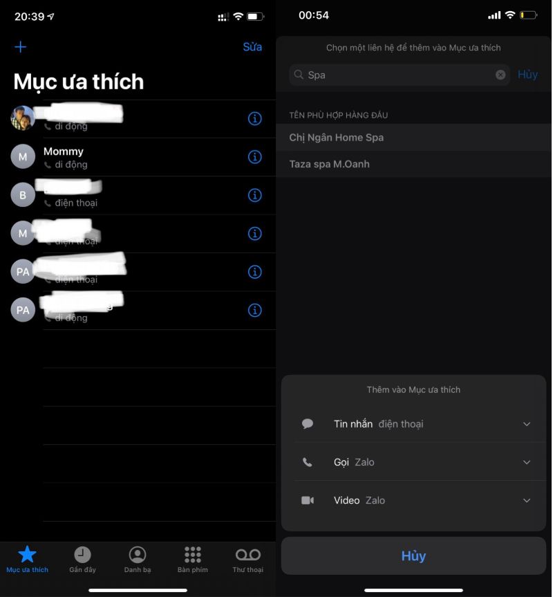 mục ưa thích iphone