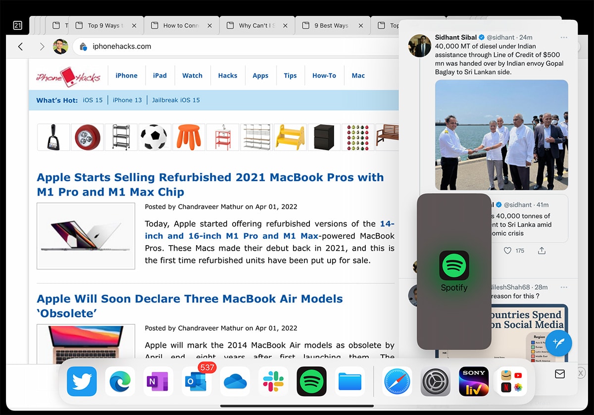 Thay đổi ứng dụng Slide Over