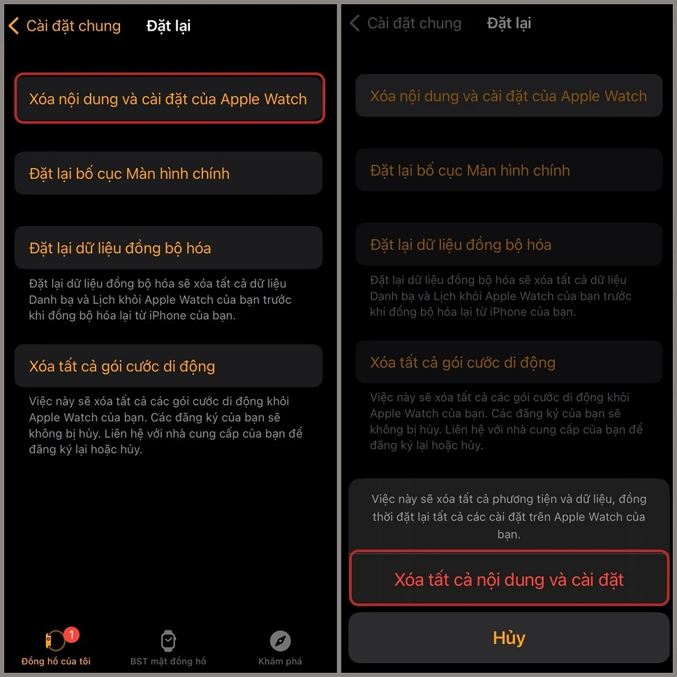 Khôi phục cài đặt gốc Apple Watch 