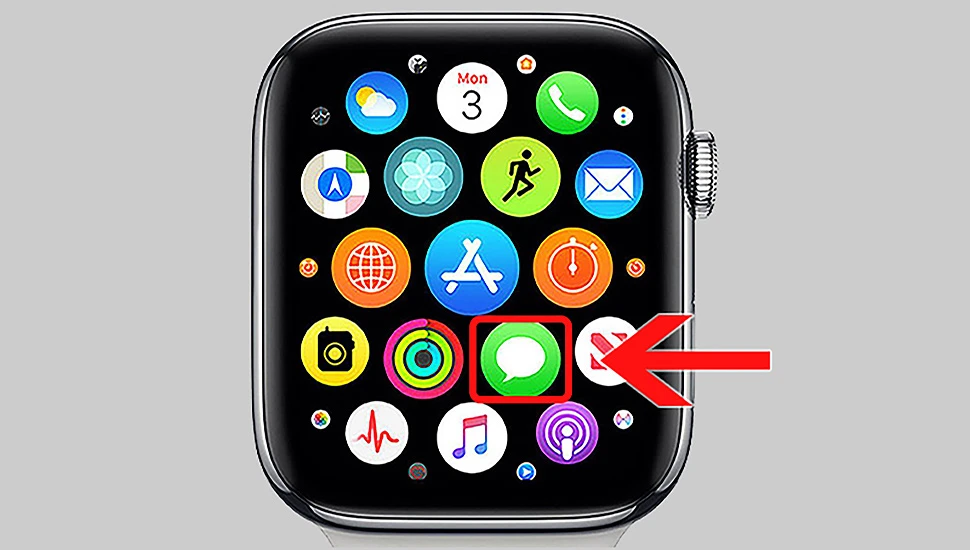 Bước 1: Mở ứng dụng nhắn tin trên đồng hồ > nhấn chọn tin nhắn mới 