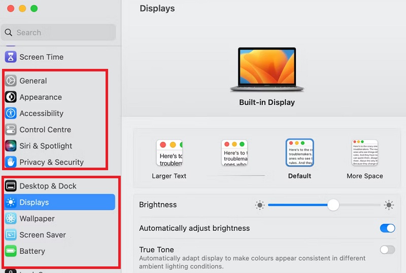 Các tính năng trong giao diện Cài đặt hệ thống (System Settings) 