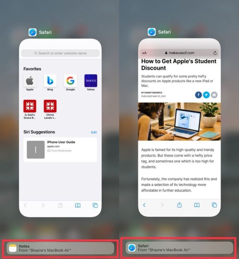 Notes handoff from mac to iphone