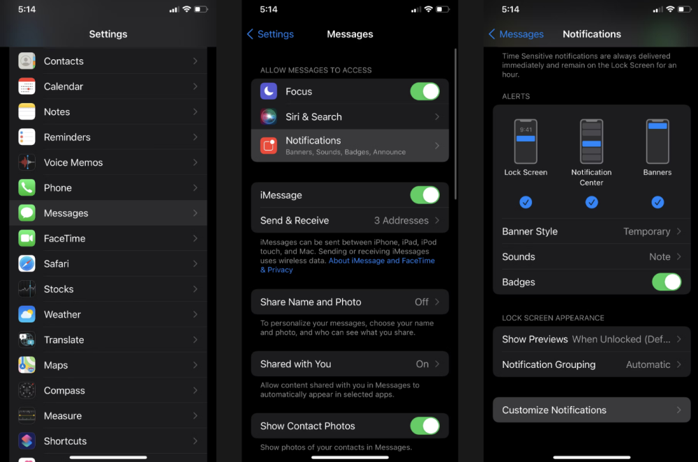 Cài đặt thông báo cho Tin nhắn