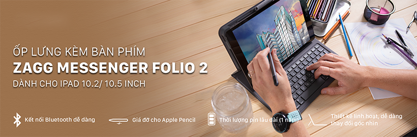 Ốp lưng kèm bàn phím iPad 10.2 inch/10.5 inch ZAGG Messenger Folio 2