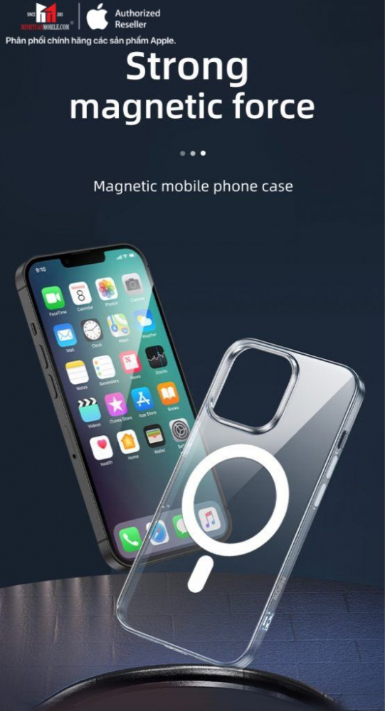 Ốp lưng Magsafe iPhone 14 Mipow Tempered Glass Transparent MGC14