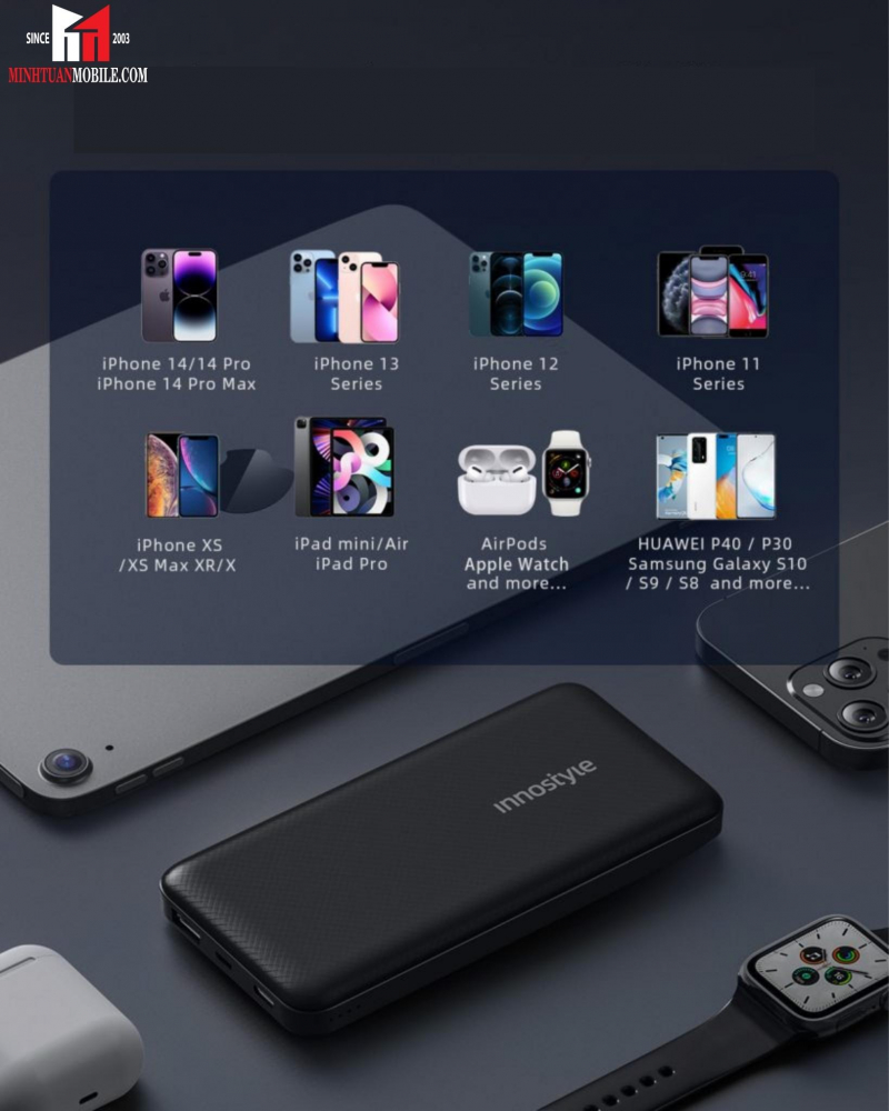 Pin sạc dự phòng Innostyle PowerMax 10.000 mAh PD QC 3.0 20W IP20PD