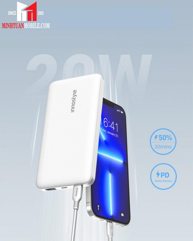 Pin sạc dự phòng Innostyle PowerMax 10.000 mAh PD QC 3.0 20W IP20PD