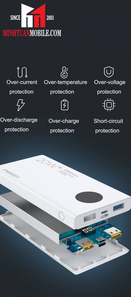 Pin sạc dự phòng Pisen 10.500 mAh 20W QUICK PowerU LED Ultra