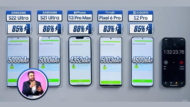 pin Samsung S22 Ultra với iPhone 13 Pro