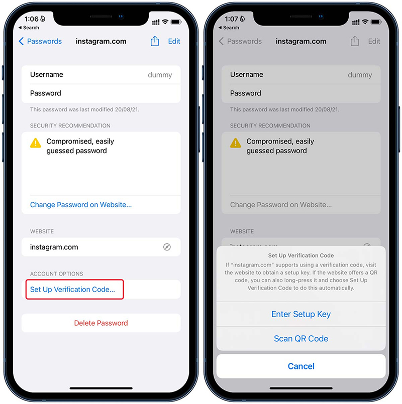 Thiết lập mã xác minh