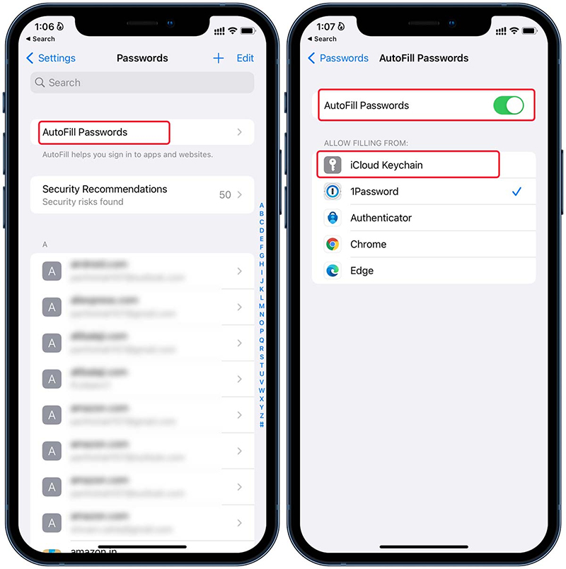 Đặt iCloud Keychain làm mặc định trên iPhone