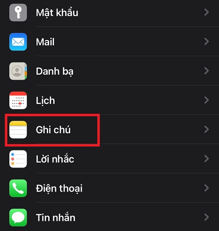 Vào mục Cài đặt trên iPhone > chọn phần Ghi chú.