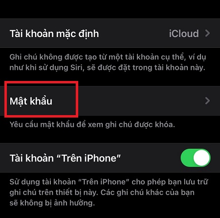 Tại giao diện Ghi chú, bạn tìm mục Mật khẩu > chọn Đặt lại mật khẩu.