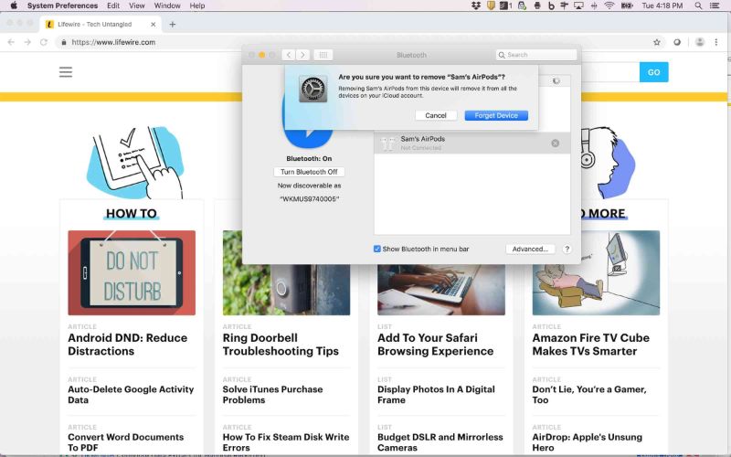 quên thiết bị trên macbook