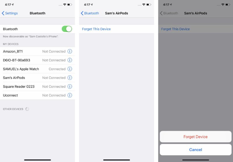quên thiết bị bluetooth
