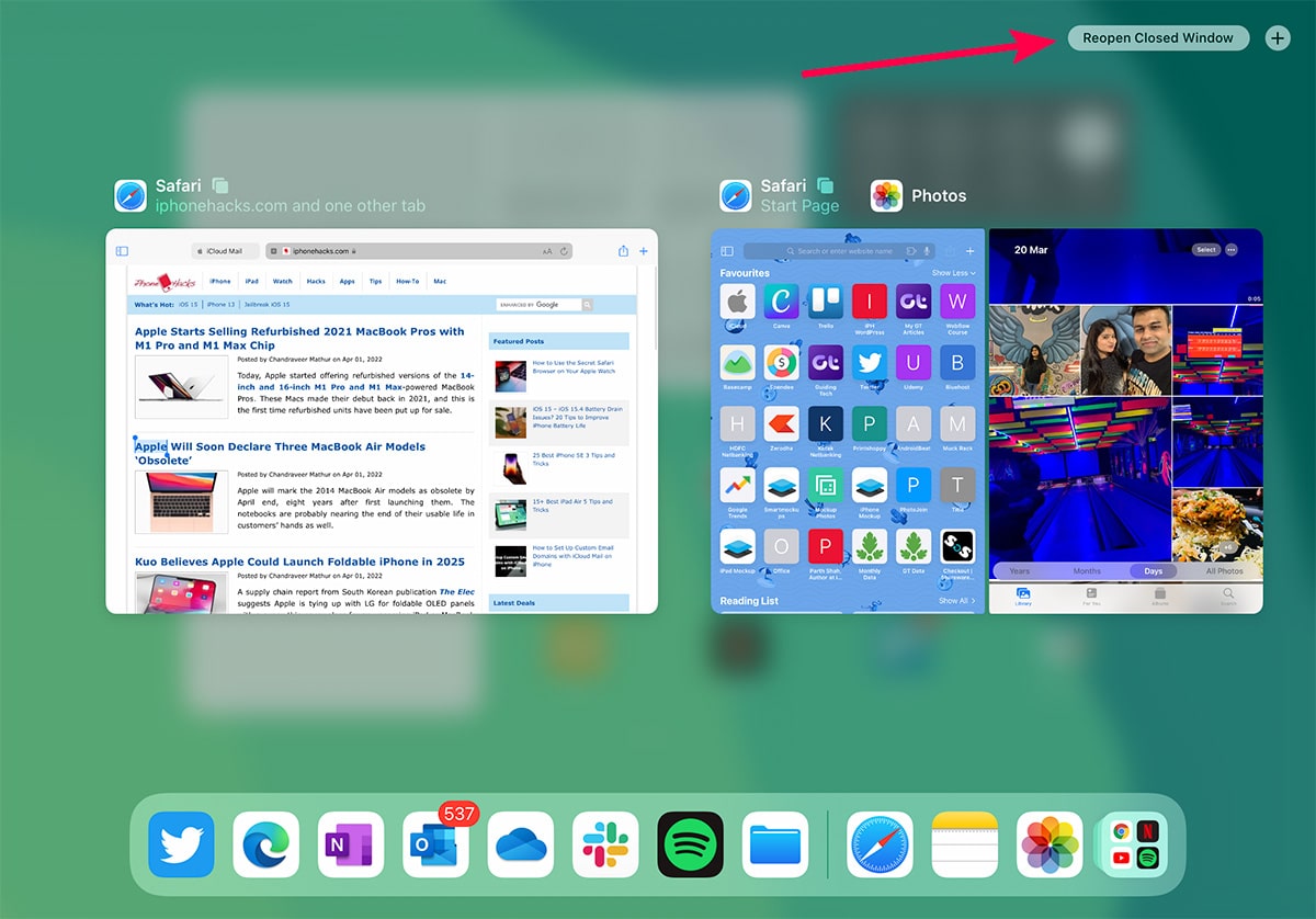 Mở lại các cửa số đã đóng