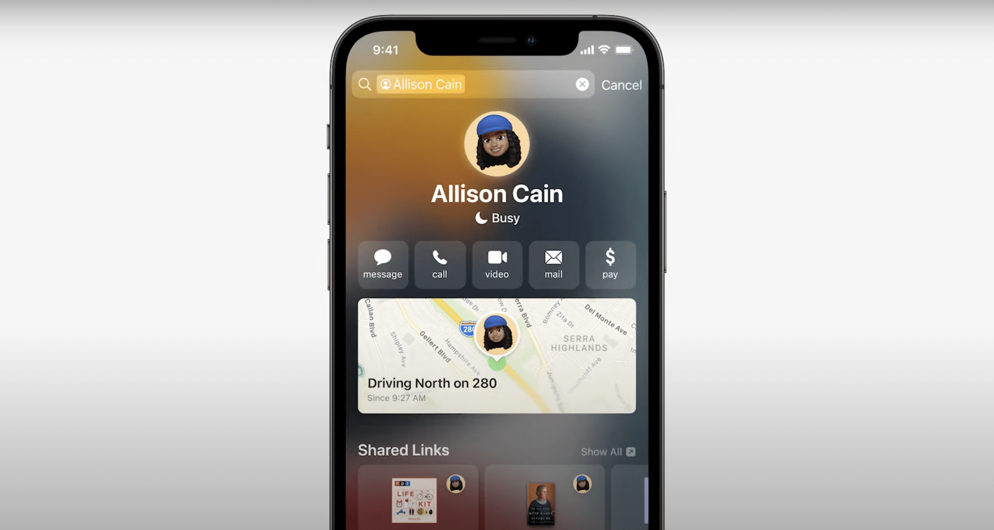 Tìm kiếm danh bạ thông qua Spotlight