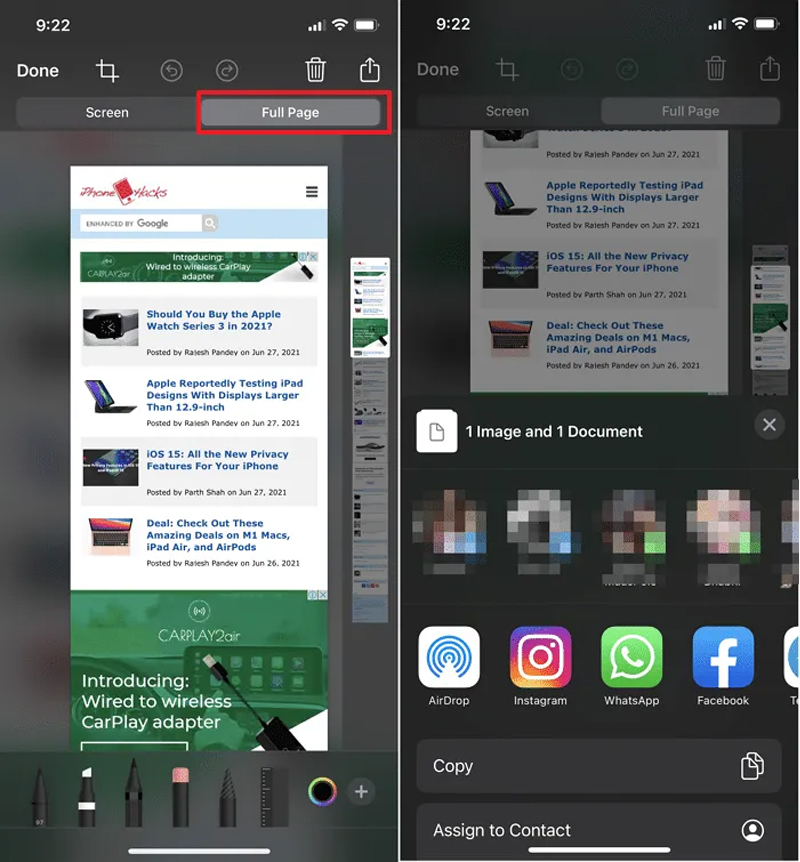 Ảnh chụp màn hình toàn trang trong iPhone
