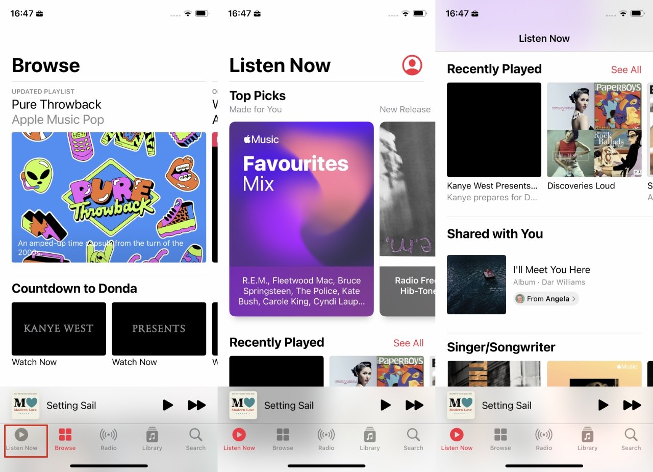 Trong  Âm nhạc, hãy chuyển đến Nghe ngay bây giờ, sau đó cuộn xuống để tìm danh sách Chia sẻ với bạn mới