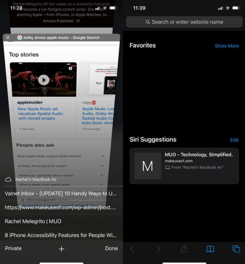 share and close tabs on iphone