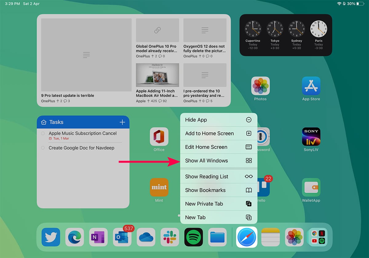 Kiểm tra tất cả các cửa sổ ứng dụng trong menu công cụ chuyển đổi ứng dụng