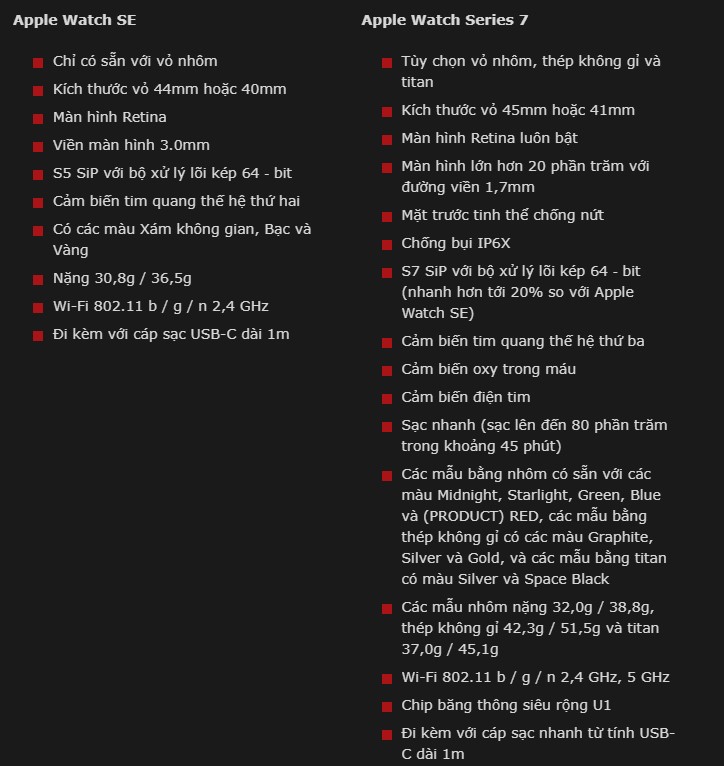 So sánh Apple Watch Series 7 vs Apple Watch SE