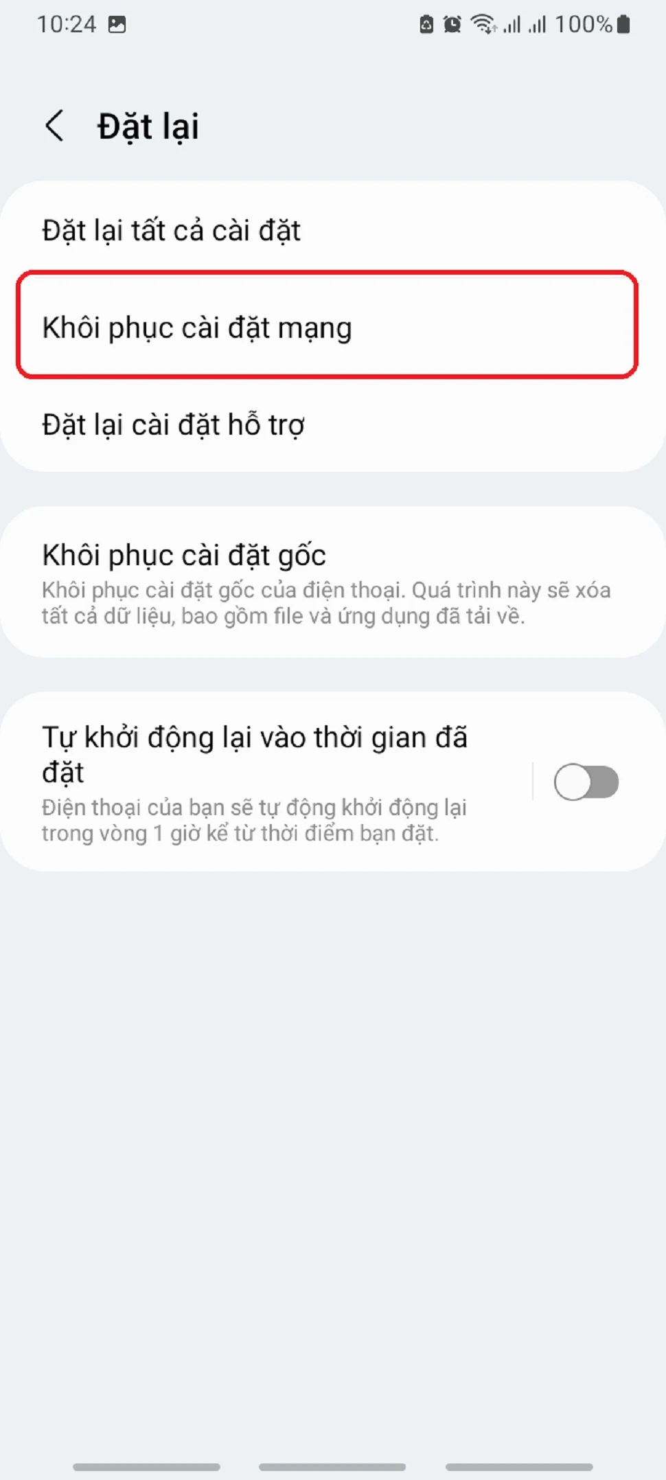 Khôi phục cài đặt mạng dữ liệu di động  