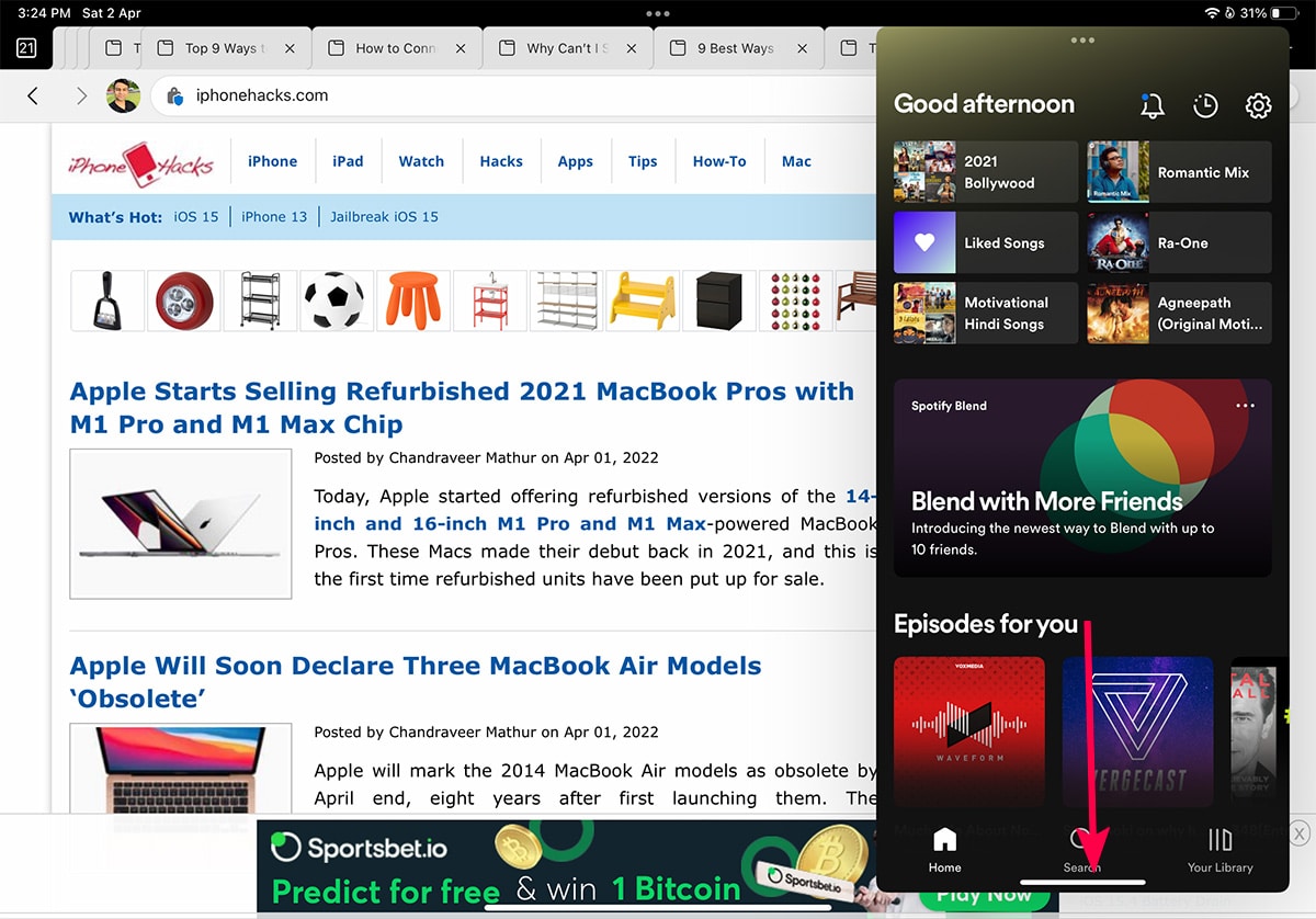 Chuyển đổi giữa các ứng dụng Slide Over