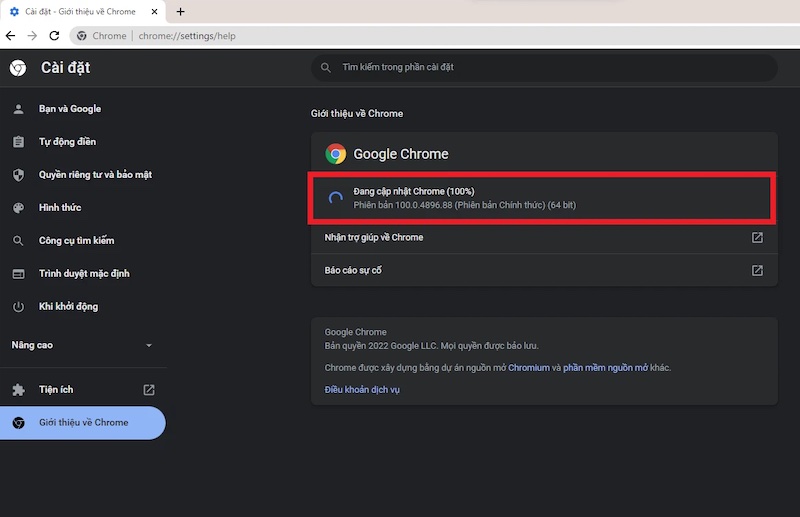 Cách cập nhật Google Chrome 100 
