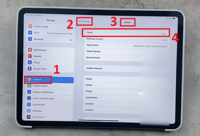 Cách thay đổi tên AirDrop trên iPad
