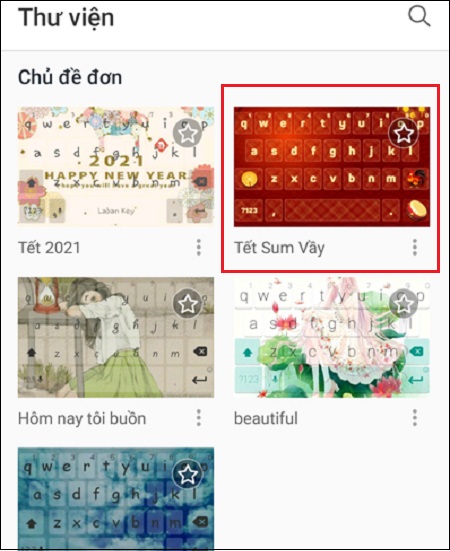 Tìm và chọn các mẫu bàn phím Tết mà bạn ưng ý, rồi tiến hành cài đặt để thay đổi giao diện bàn phím Tết trên iPhone.
