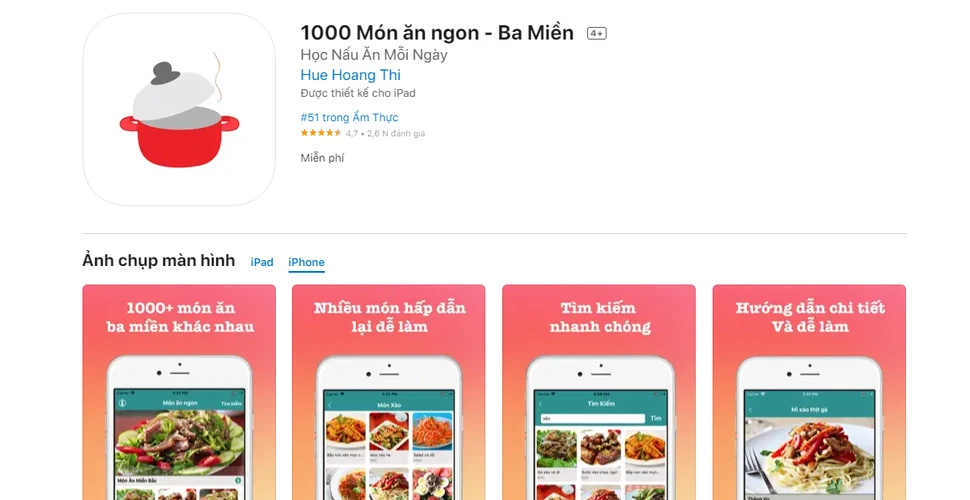 nấu ăn với ứng dụng iPhone