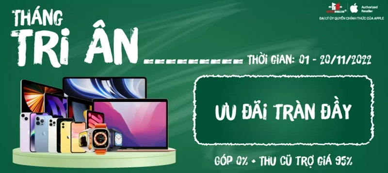 chương trình Tháng tri ân - nhận ngàn ưu đãi, chỉ diễn ra từ ngày 1 - 20/11/2022 với AirPods 3 chưa tới 4 triệu, Apple Watch SE 2022 và Aipods Pro 2 chỉ từ hơn 6 triệu đồng. 